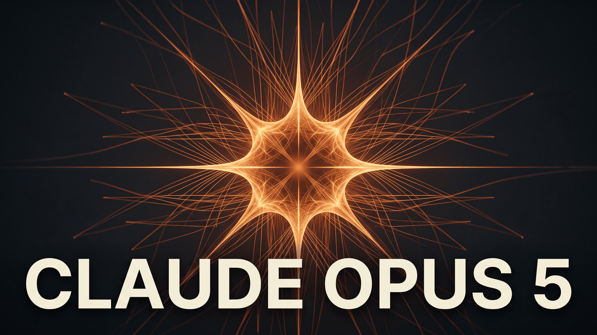 Hehkuva oranssi neuroverkkoydin tummalla taustalla ja teksti Claude Opus 5