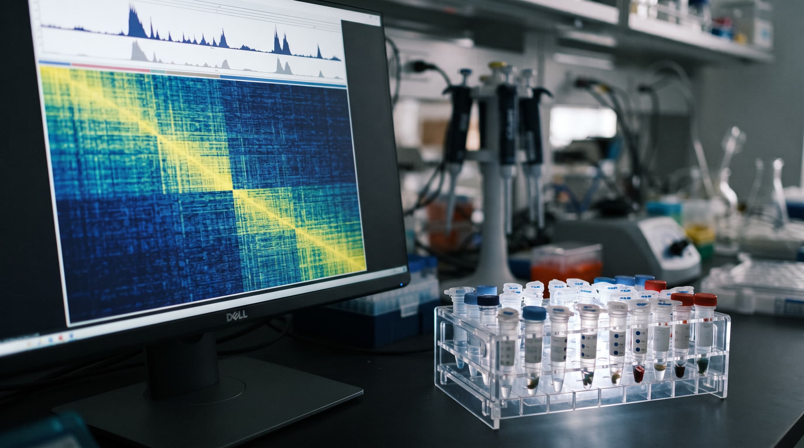 RNA-sekvensoinnin visualisointi laboratorionäytöllä näytepullojen vieressä