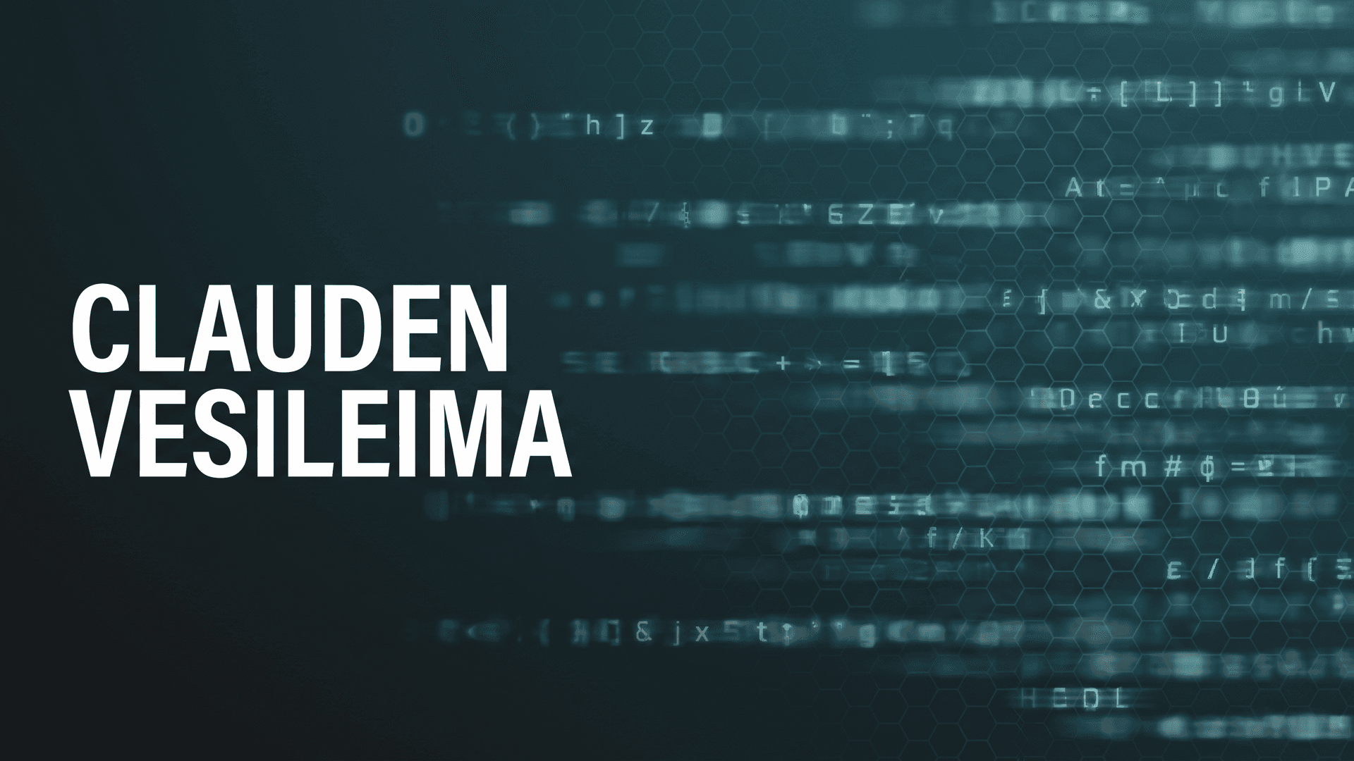 Merkkivirtaa ja kuusikulmiokuvio tummalla taustalla, otsikkona Clauden vesileima