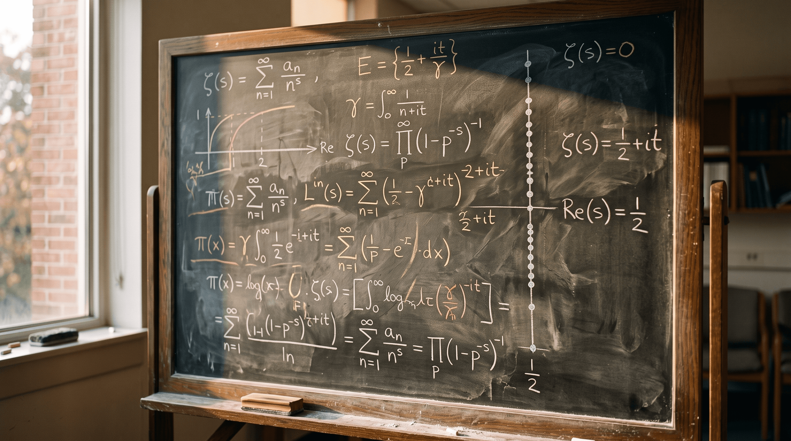 Liitutaulu yliopiston matematiikan laitoksella, analyyttisen lukuteorian merkintöjä