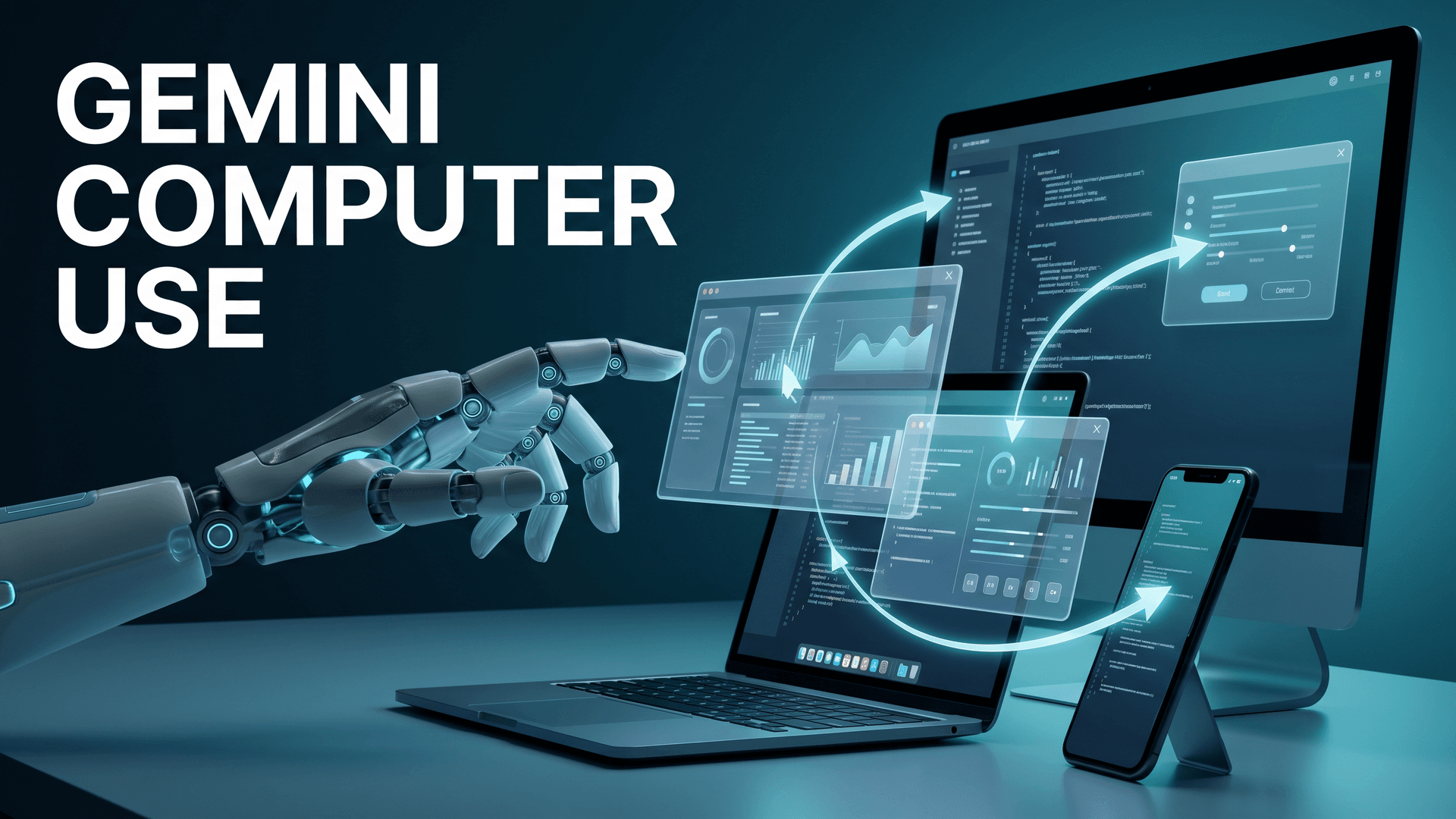 Robottikasi ohjaa kelluvia kayttoliittymia kannettavalla, mobiilissa ja tyopoydalla, teksti Gemini Computer Use