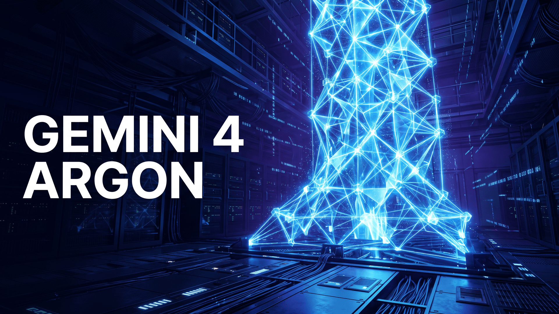 Sininen valohila nousee datakeskuksen lattialta, tekstinä Gemini 4 Argon