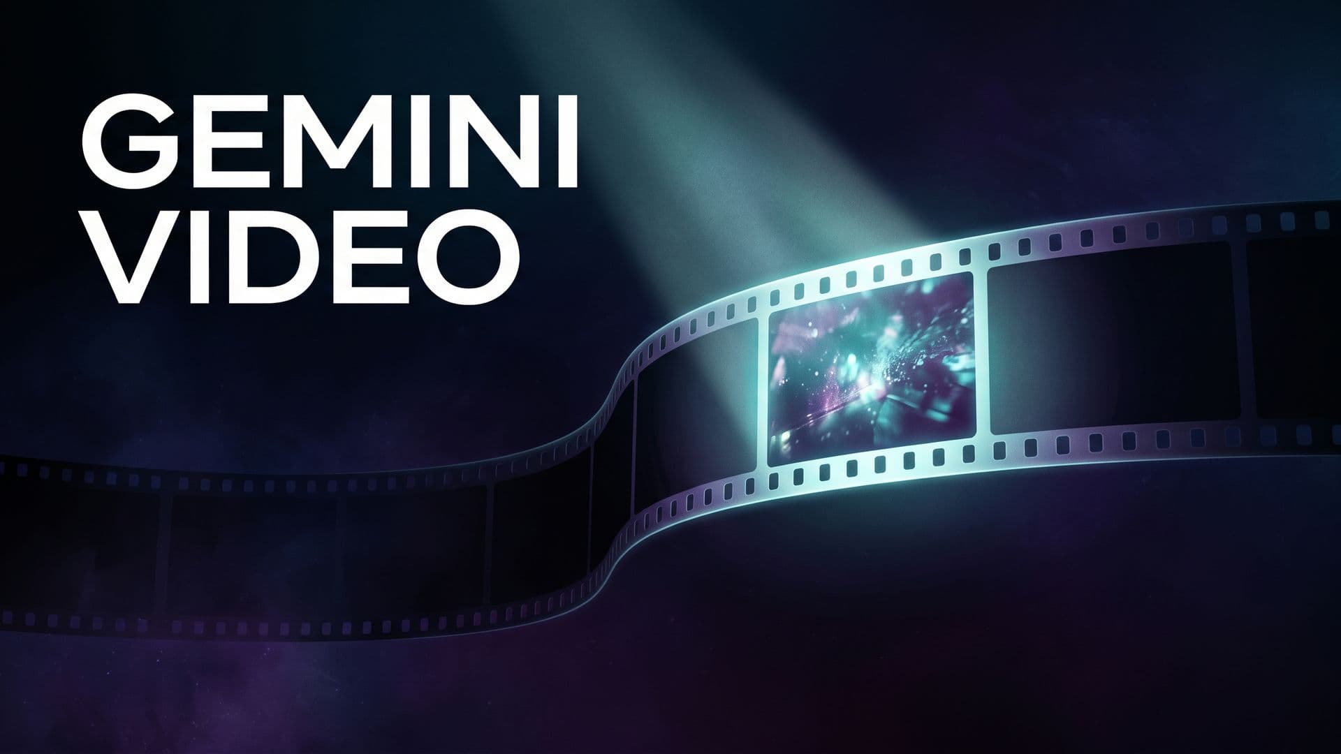 Filminauha pimeässä tilassa, jossa valokeila valaisee yhden ruudun, ja teksti GEMINI VIDEO