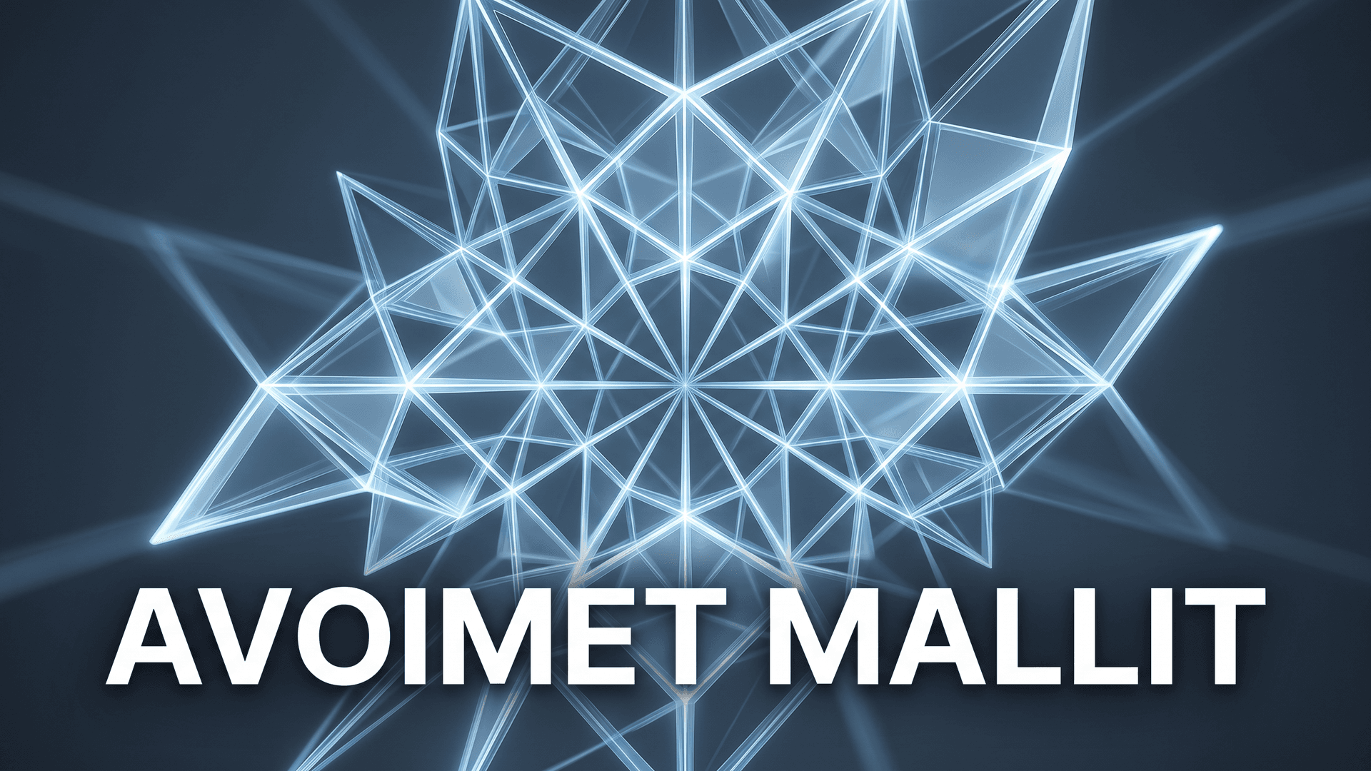 Sinivalkoinen avoin geometrinen hilarakenne ja teksti Avoimet mallit
