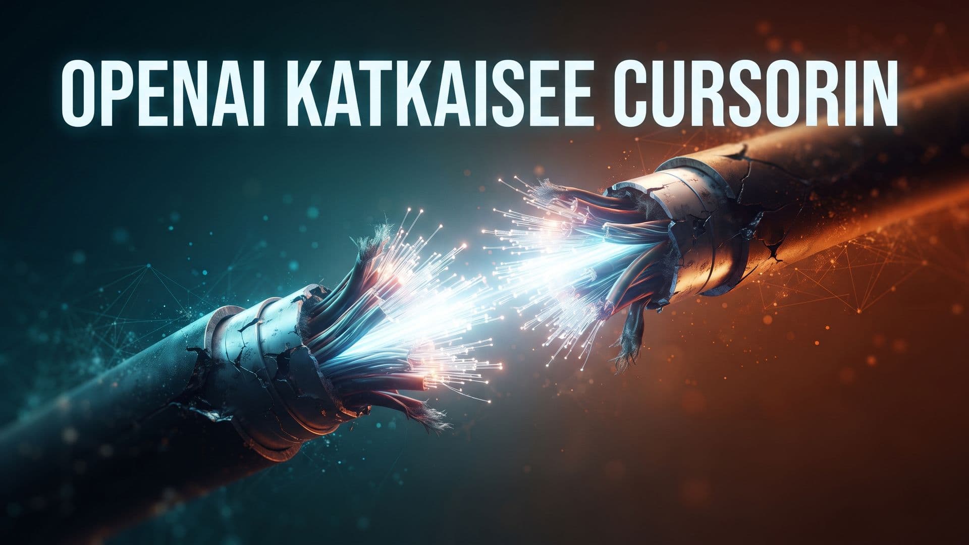 Katkennut valokuitukaapeli, jonka päistä loistaa valo, otsikkona OpenAI katkaisee Cursorin