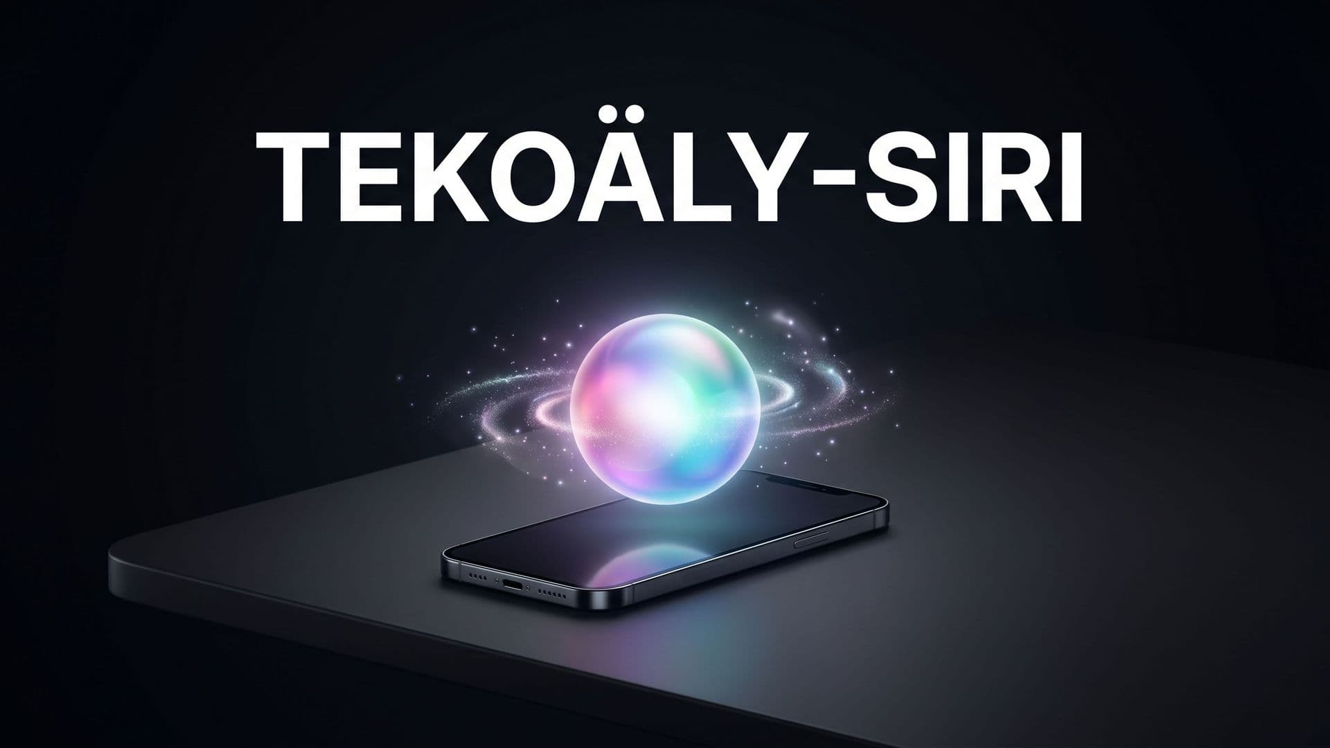 Tekoäly-Siri -kansikuva, jossa hehkuva ääniavustajan pallo kelluu älypuhelimen yllä.