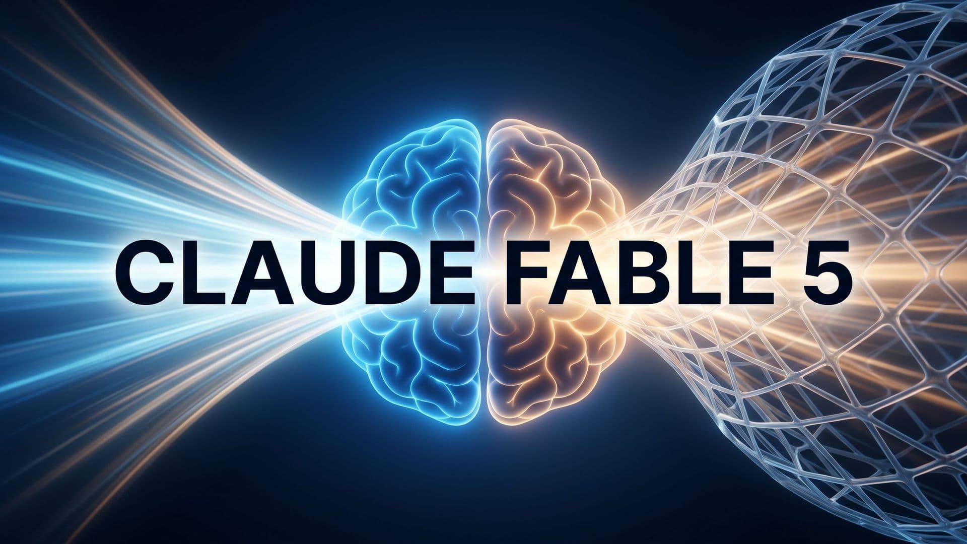 Claude Fable 5 -julkaisun kansikuva: kaksi valovirtaa hehkuvasta neuroytimestä.