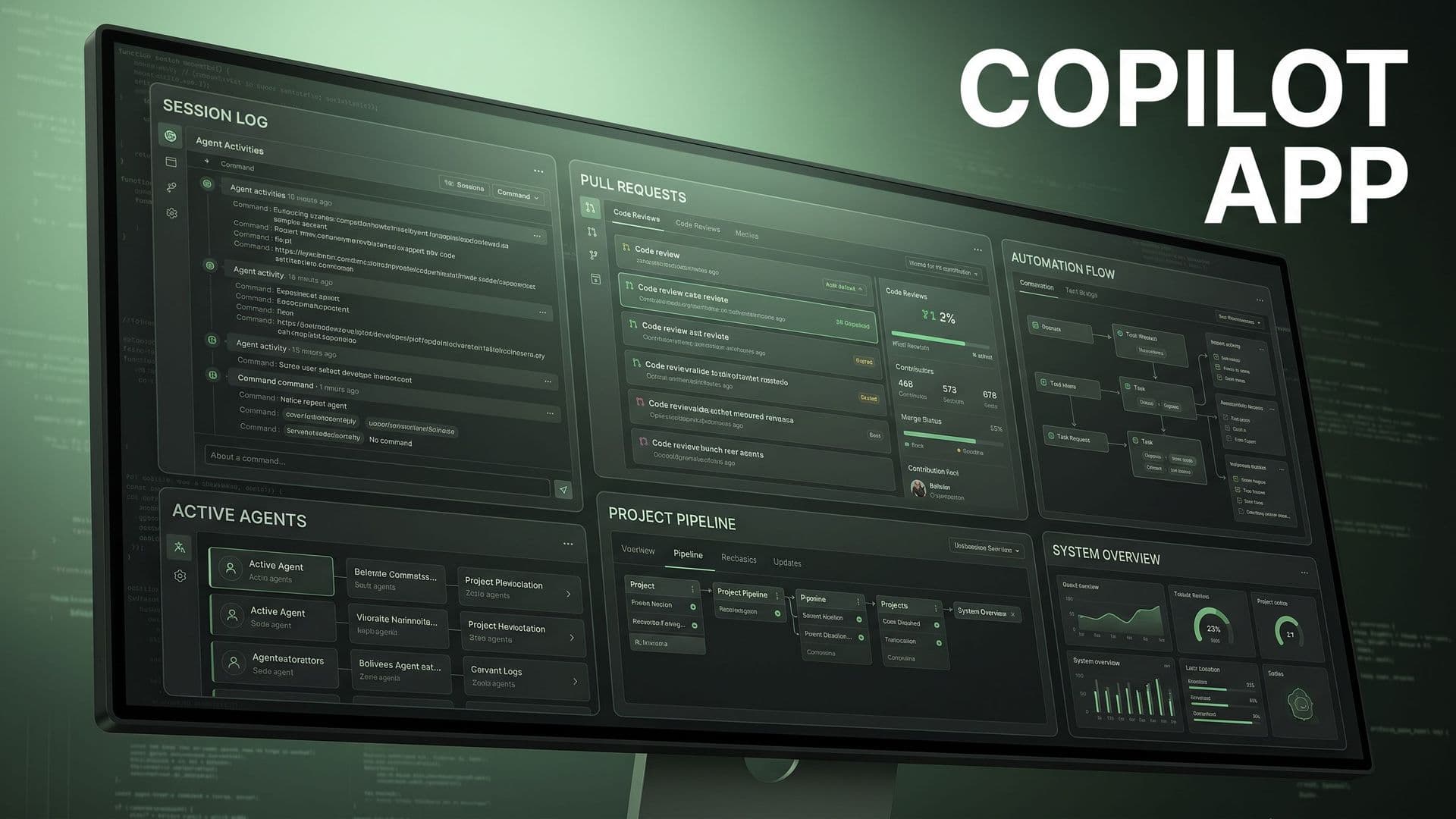 GitHub Copilot -sovelluksen graafinen kansikuva, jossa teksti COPILOT APP