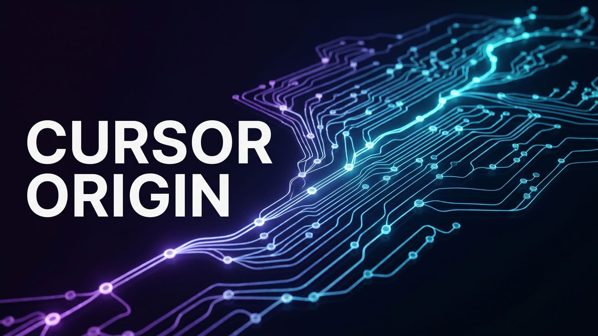 Hehkuva Git-versionhallinnan haaraverkosto virtaa valojokena, otsikkona Cursor Origin